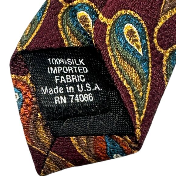 Harve Benard Maroon Paisley Silk Neck Tie Made in USA Necktie 59” x 4" - Picture 7 of 7